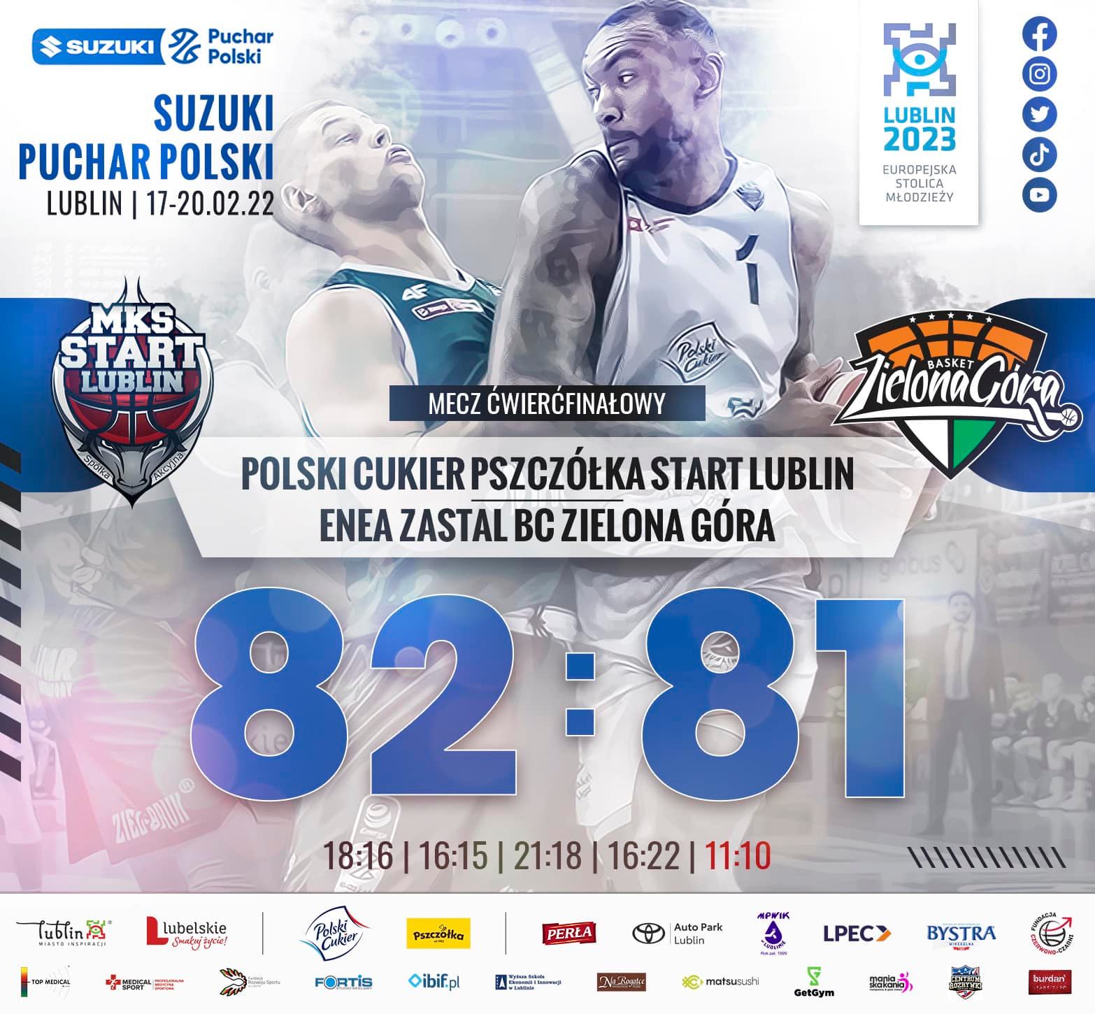 Suzuki Puchar Polski:  Polski Cukier Pszczółka Start – Enea Zastal 82:81