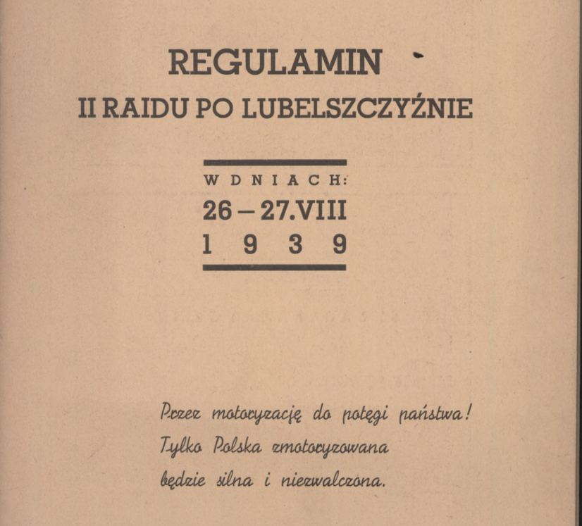 Z archiwum Centrum Historii Sportu: "Regulamin II Rajdu po Lubelszczyźnie" z 1939 r.