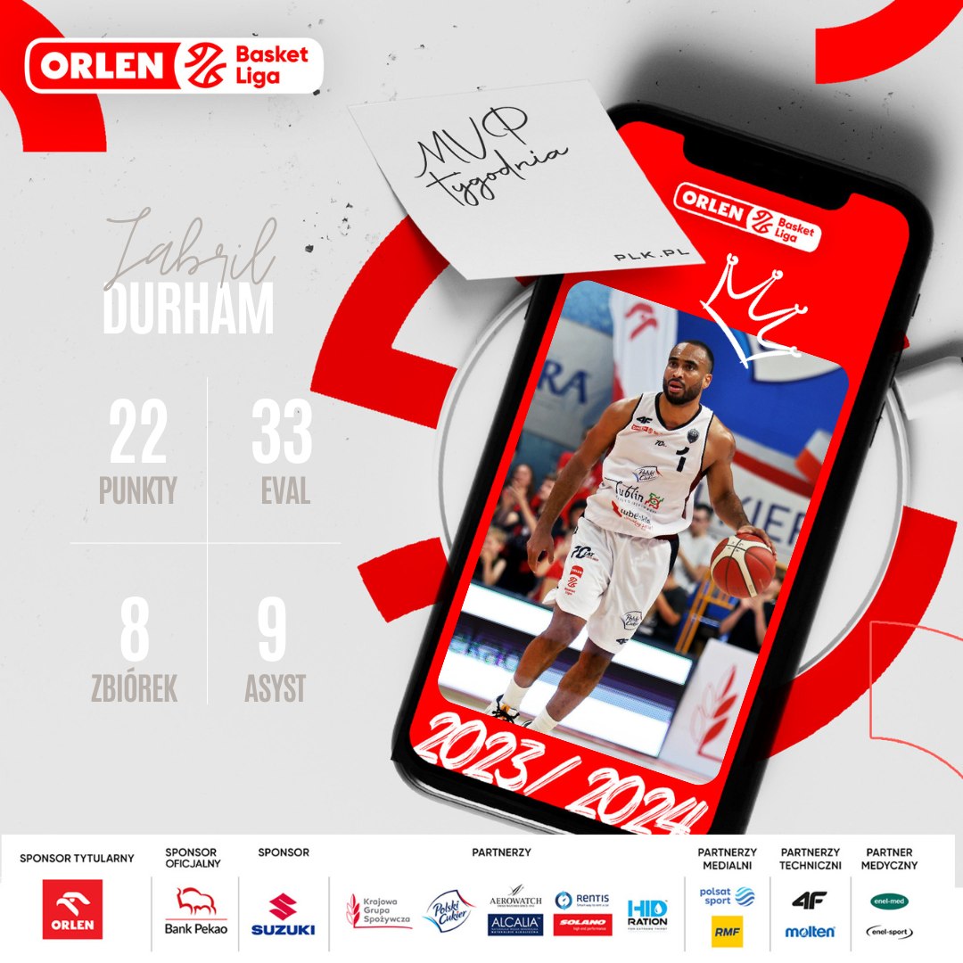 Jabril Durham został wybrany MVP 1. kolejki Orlen Basket Ligi
